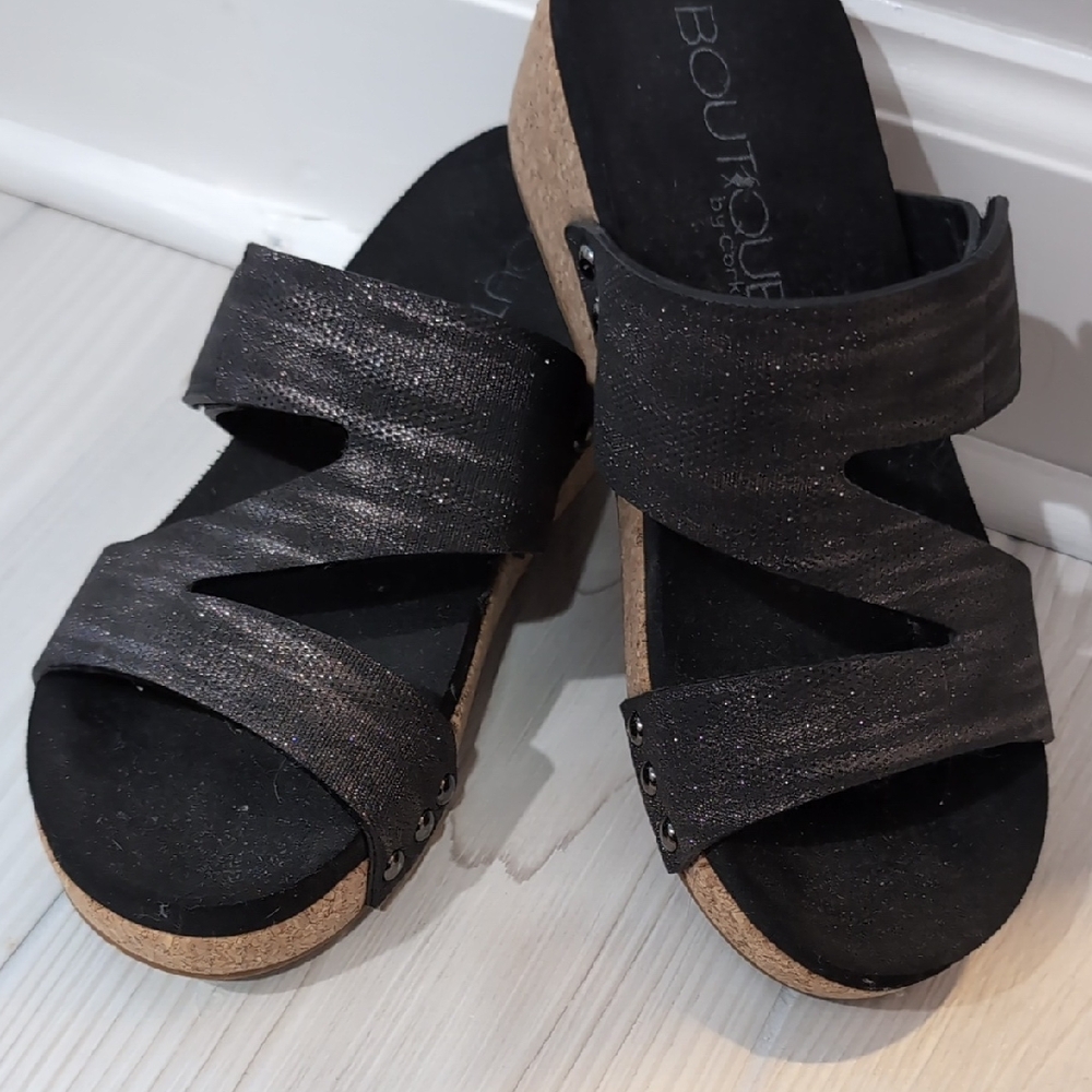 Black Women's Mules with Cork Sole